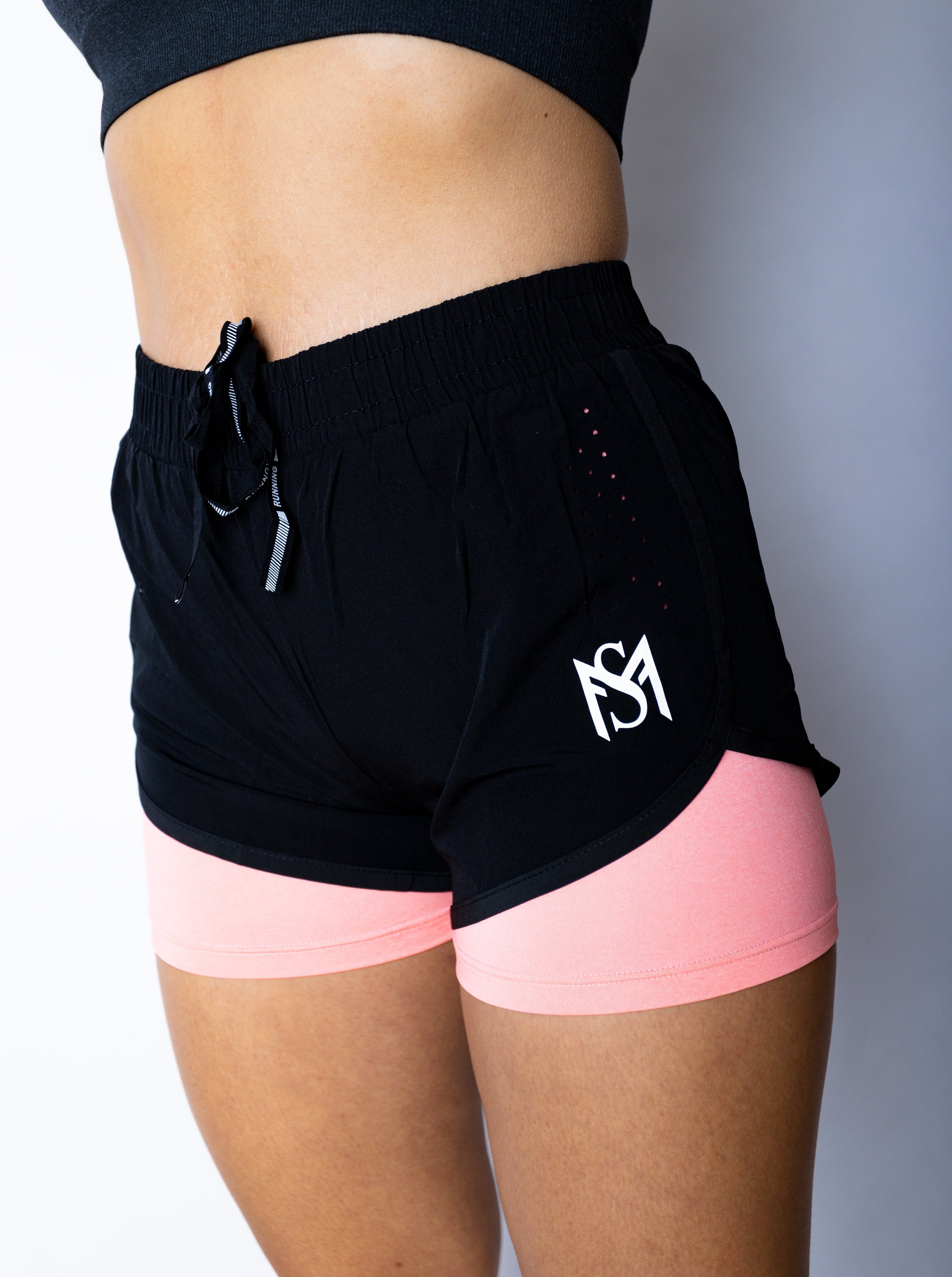 Double Layer Shorts Black/Pink Sportmonkey PRO