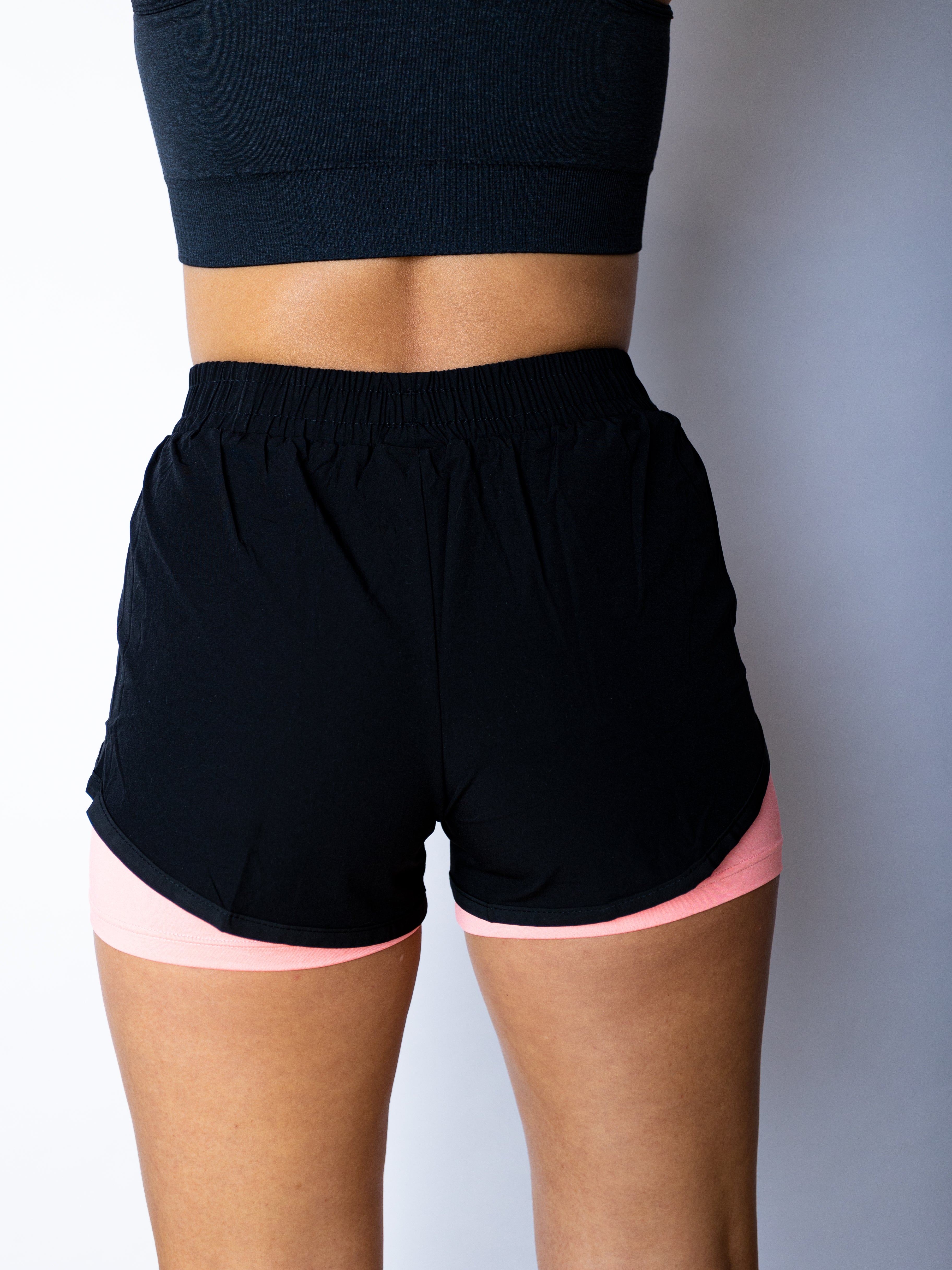 Double Layer Shorts Black/Pink Sportmonkey PRO